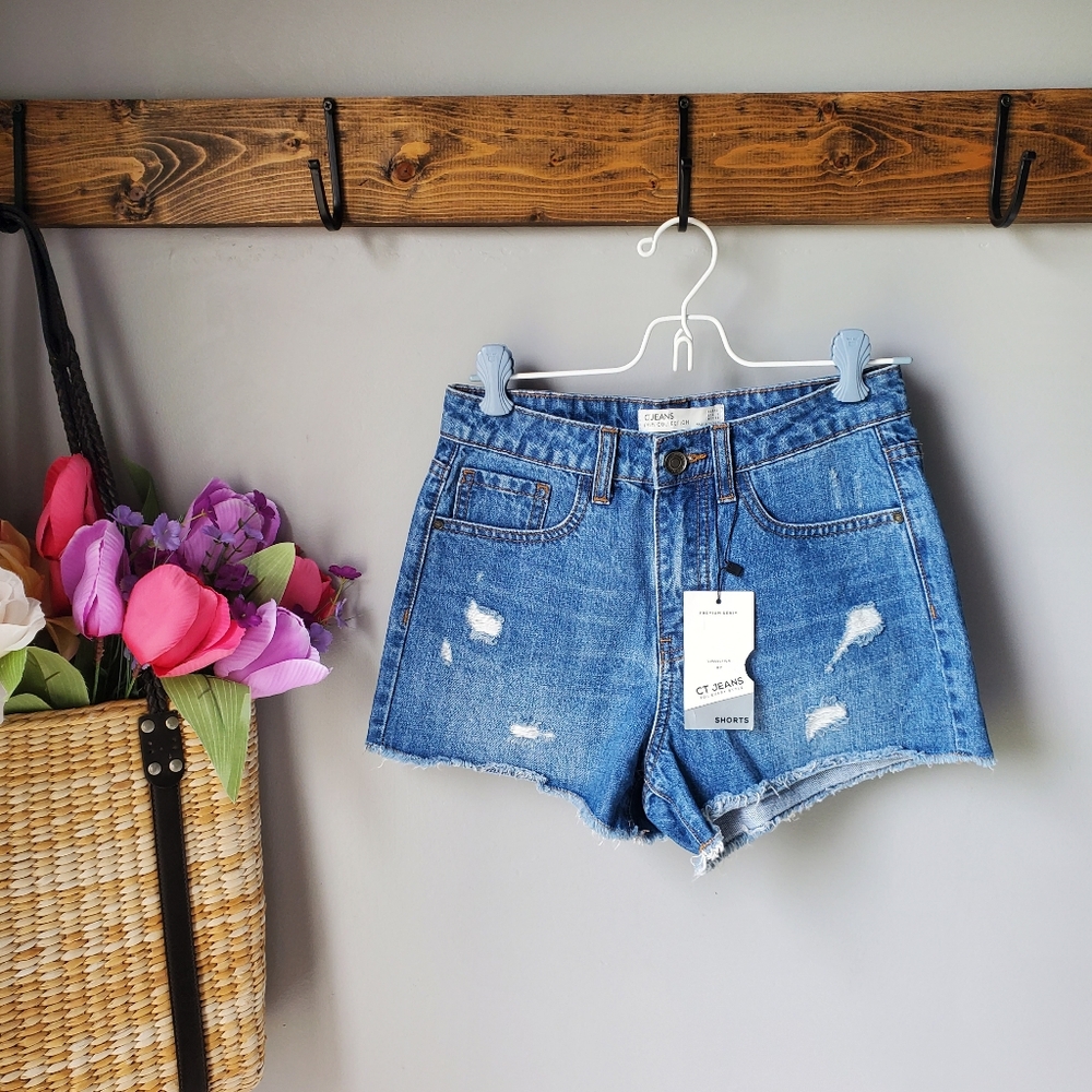 CT Jeans Distressed Denim Shorts 0 NWT